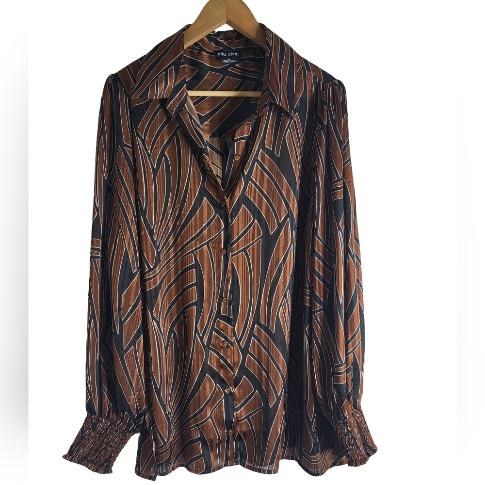 City Chic Brown and Black Patterned Women's Top